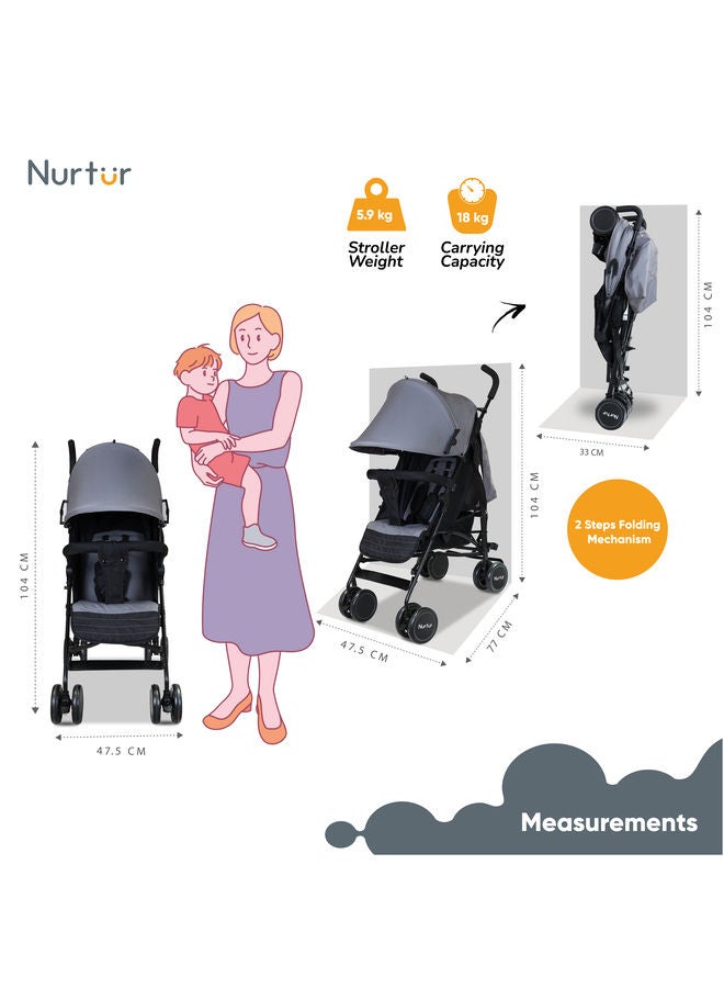 Nurtur Archer Baby Kids Lightweight Stroller 0 to  36 months Storage Basket Detachable Bumper 5 Point Safety Harness Compact Design Official Nurtur Product - Image 3