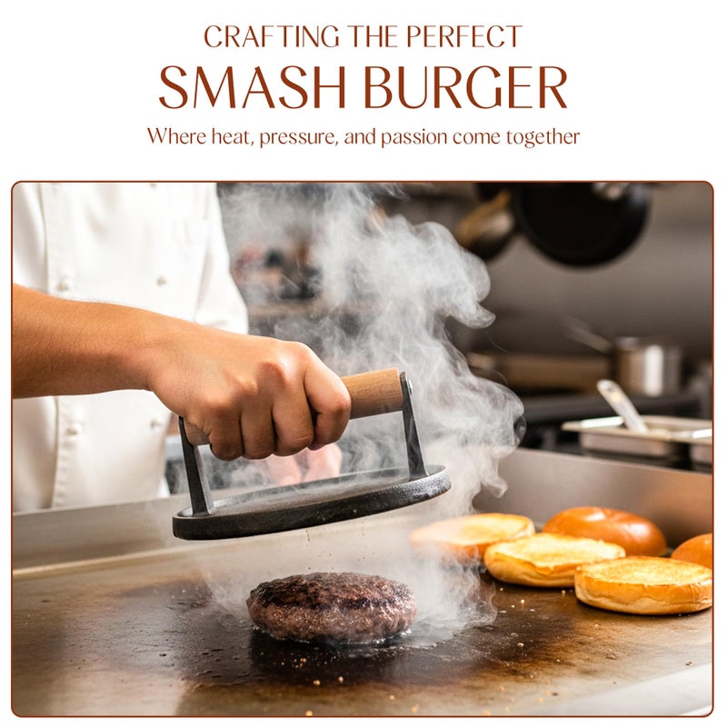 Bellemain Heavy Duty Cast Iron Smash Burger Press 7" Round Grill Press for Cooking Burgers, Bacon, Sandwiches, Steak, BBQ, Ground Beef, Meats, Sausages, and So On - Image 5