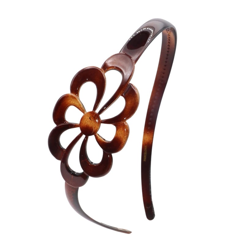 Parcelona French Wide Flower Tortoise Shell Brown Celluloid Acetate Hair Headband - Image 1