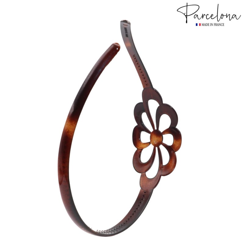 Parcelona French Wide Flower Tortoise Shell Brown Celluloid Acetate Hair Headband - Image 5