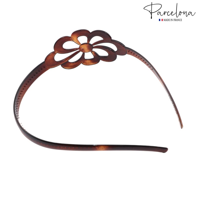 Parcelona French Wide Flower Tortoise Shell Brown Celluloid Acetate Hair Headband - Image 4