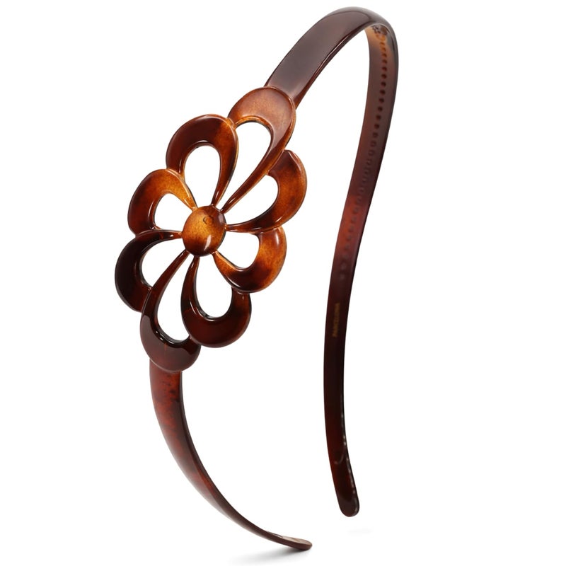 Parcelona French Wide Flower Tortoise Shell Brown Celluloid Acetate Hair Headband - Image 1
