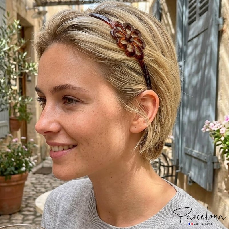 Parcelona French Wide Flower Tortoise Shell Brown Celluloid Acetate Hair Headband - Image 2