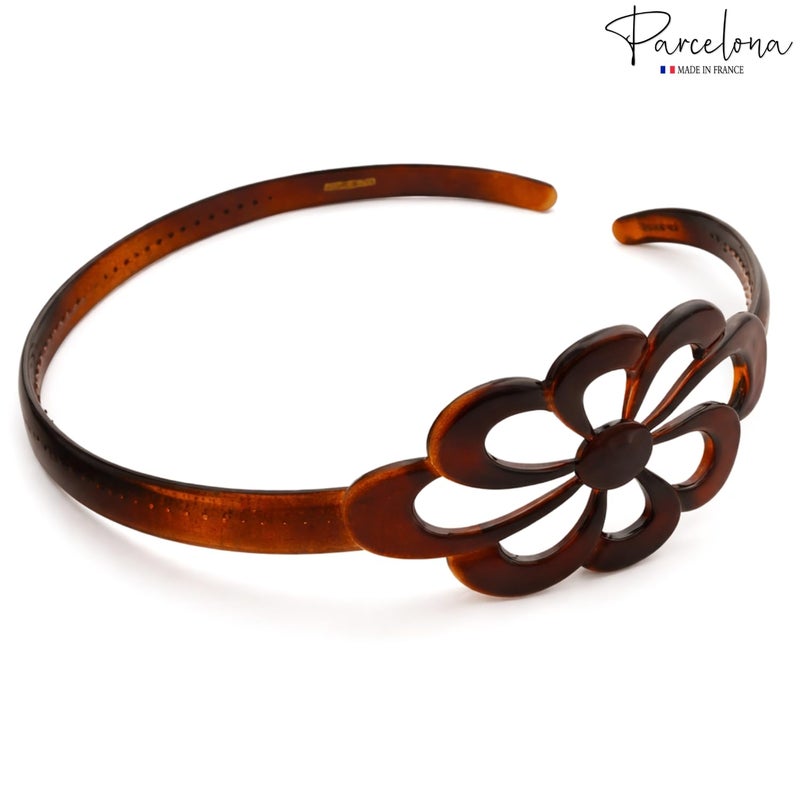 Parcelona French Wide Flower Tortoise Shell Brown Celluloid Acetate Hair Headband - Image 3