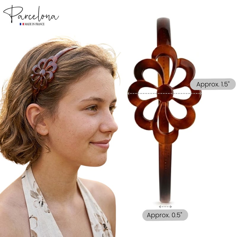 Parcelona French Wide Flower Tortoise Shell Brown Celluloid Acetate Hair Headband - Image 5