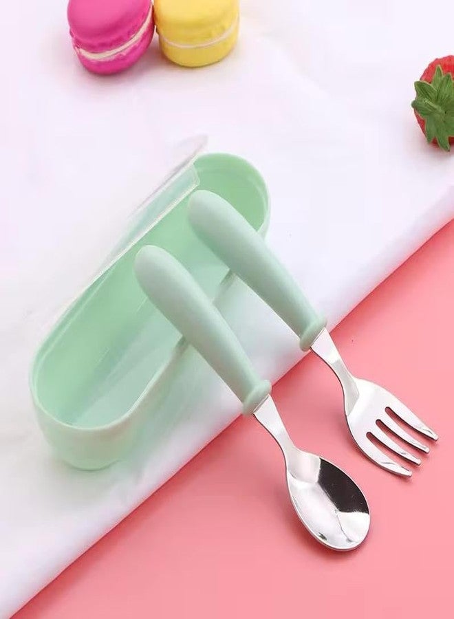 THEONI Baby Spoon Fork Set 6-12 Months, BPA-Free 304 Stainless Steel Toddler Self Feeding Cutlery, Travel Case Included, Training Utensils for Infants, Comfortable Handle Kids Tableware - Image 2