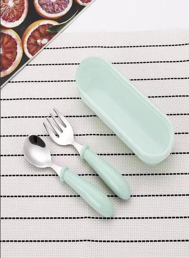 THEONI Baby Spoon Fork Set 6-12 Months, BPA-Free 304 Stainless Steel Toddler Self Feeding Cutlery, Travel Case Included, Training Utensils for Infants, Comfortable Handle Kids Tableware - Image 4
