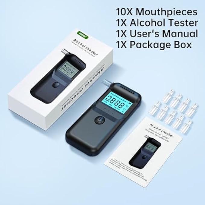 rayihni Alcohol Tester, Alcohol Meter with 15 Mouthpieces, Digital Breathalyser with LCD Screen (Black) - Image 3