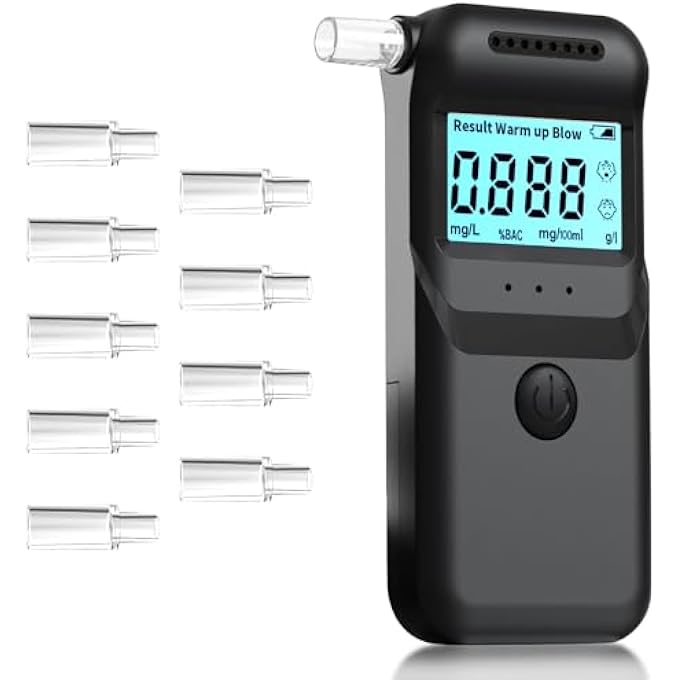 rayihni Alcohol Tester, Alcohol Meter with 15 Mouthpieces, Digital Breathalyser with LCD Screen (Black) - Image 2
