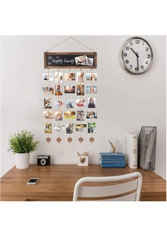 GUDOO Picture Frames Collage Photo Hanging Display Picture Board Wood Rustic Frames for Wall Decor and Dorm Room Decor with Blackboard and 30 Clips Carbonized Black  - Image 3
