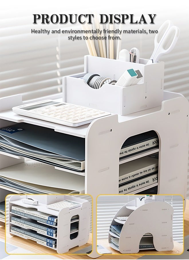 4 Layers Desk File Tray, Premium Magazine File Holder with Strong Load-Bearing Capacity for Papers, Files, and Documents