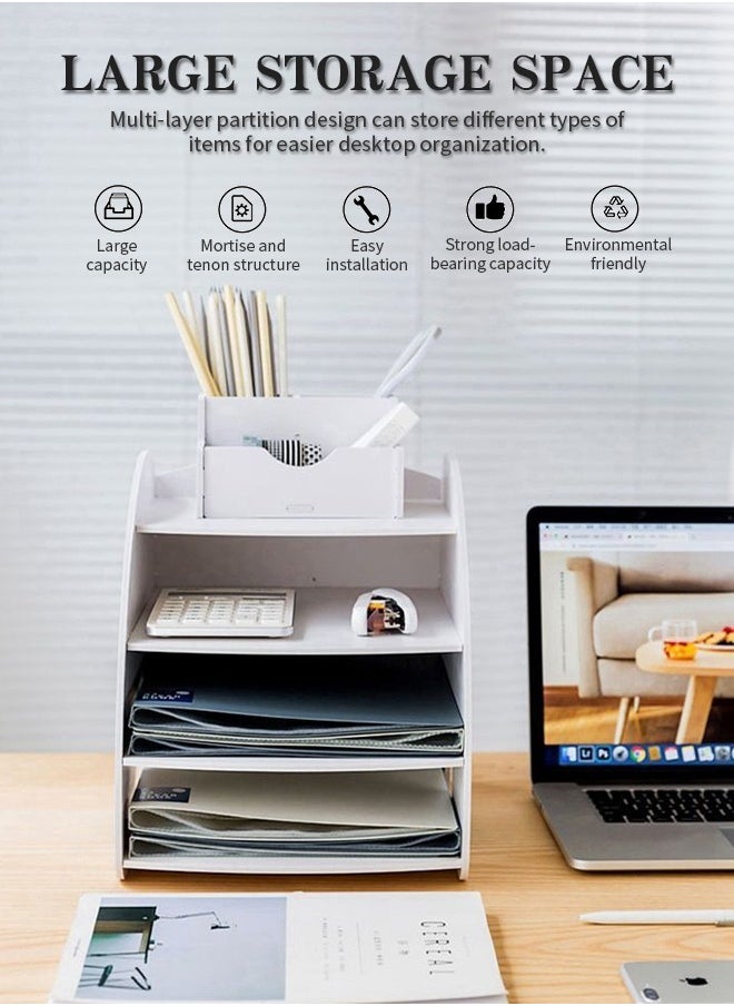 4 Layers Desk File Tray, Premium Magazine File Holder with Strong Load-Bearing Capacity for Papers, Files, and Documents
