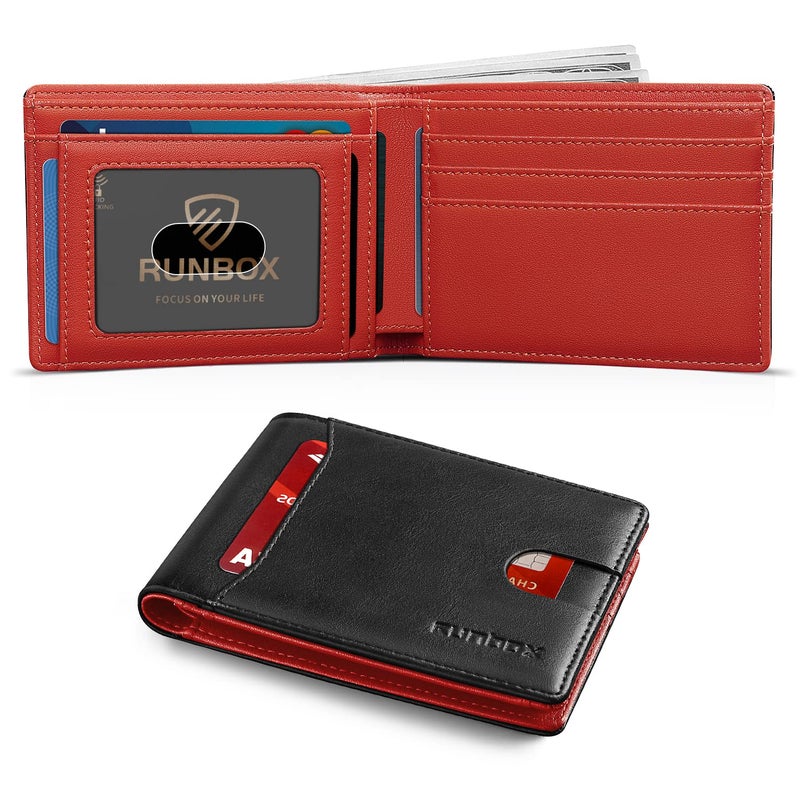 RUNBOX Wallet for Men Slim 11 Credit Card Holder Slots Leather RFID Blocking Small Thin Men's Wallet Bifold Minimalist Front Pocket Large Capacity - Image 1