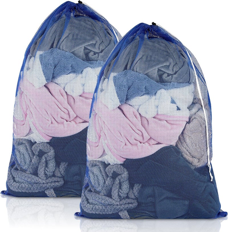 2 Pack Mesh Laundry Bags 23x34 Inch Drawstring Locking for Travel Home