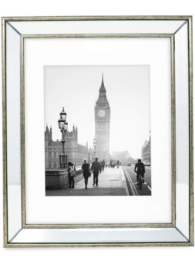 Isaac Jacobs إطار صورة مزخرف من آيزاك جاكوبس 11x14 مع 8x10 بزاوية مائلة فضية كلاسيكية مصنوعة لعرض الديكور الجدار ومعرض الصور والفن الجدار 11x14 مع 8x10 فضية - Image 2