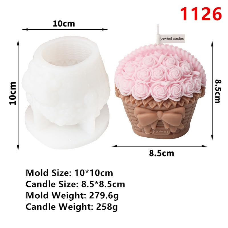 RKPM HOMES RKPM HOMES Candle Mold I 3D Fondant Rose Basket with Bow Shape Casting Silicone Epoxy Mould I Special for Valentines Day I for DIY Handmade Ornament Aromatherapy Soap Resin Art Craft Home Party Dcor - Image 2