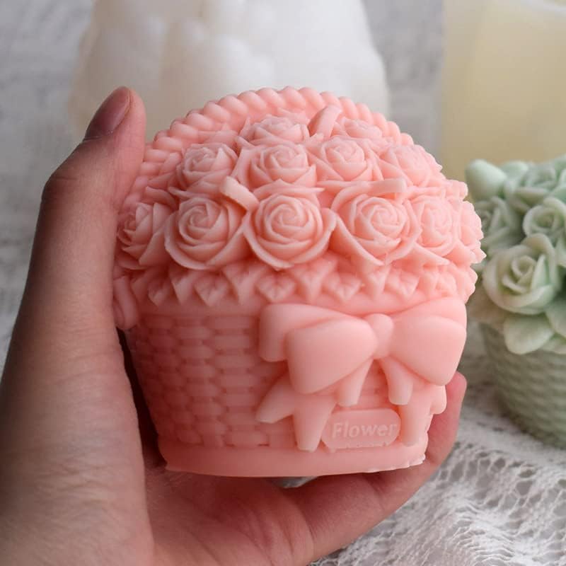 RKPM HOMES RKPM HOMES Candle Mold I 3D Fondant Rose Basket with Bow Shape Casting Silicone Epoxy Mould I Special for Valentines Day I for DIY Handmade Ornament Aromatherapy Soap Resin Art Craft Home Party Dcor - Image 4