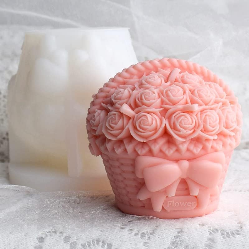 RKPM HOMES RKPM HOMES Candle Mold I 3D Fondant Rose Basket with Bow Shape Casting Silicone Epoxy Mould I Special for Valentines Day I for DIY Handmade Ornament Aromatherapy Soap Resin Art Craft Home Party Dcor - Image 5