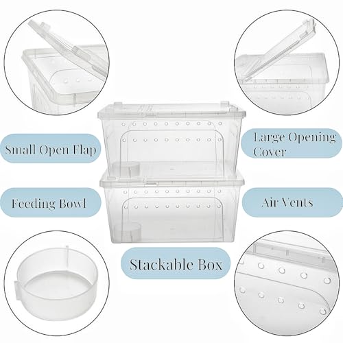 Tlence 2 Pack Critter Keeper, 12.6"x8.7"x6" Clear Plastic Enclosure Terrarium, Portable Transport Container with Feeding Bowl, Small Hatching Container with Ventilated Lid for Snake, Lizard, Gecko - Image 4