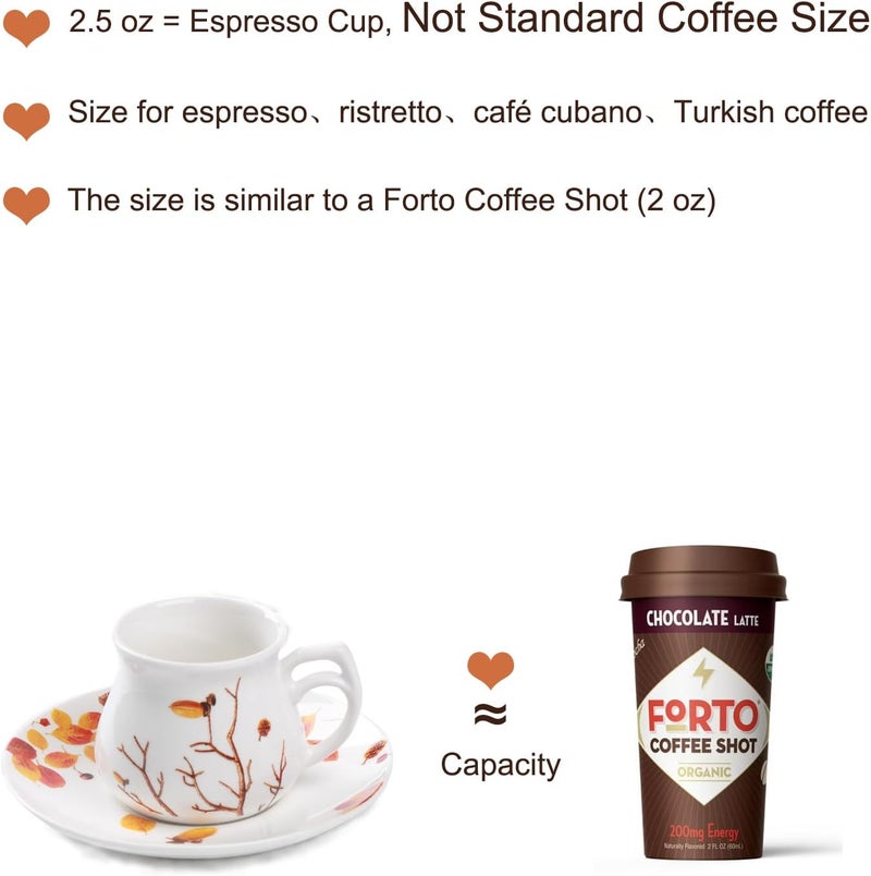 GuangYang 2.5 oz Espresso Cups and Saucers set of 6,Fall Design (Cute Shape for Double Espresso Shots, Ristretto, Macchiato,Café Cubano, and Turkish Coffee) - Image 4