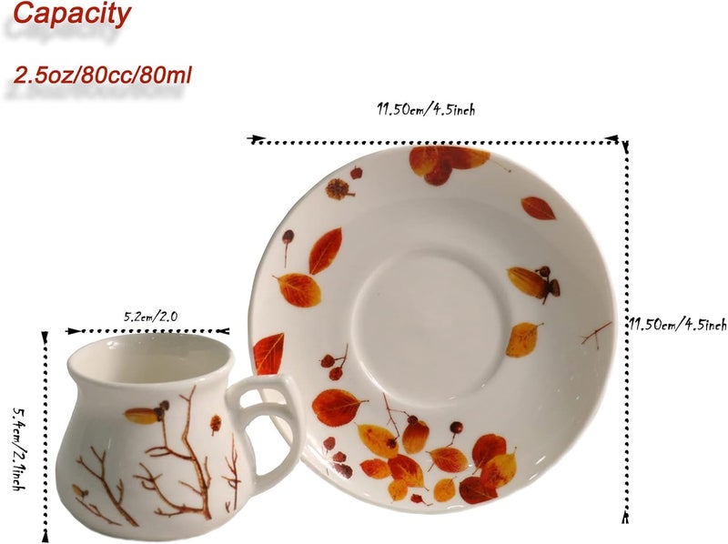 GuangYang 2.5 oz Espresso Cups and Saucers set of 6,Fall Design (Cute Shape for Double Espresso Shots, Ristretto, Macchiato,Café Cubano, and Turkish Coffee) - Image 5