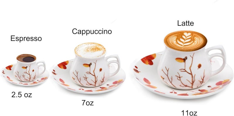 GuangYang 2.5 oz Espresso Cups and Saucers set of 6,Fall Design (Cute Shape for Double Espresso Shots, Ristretto, Macchiato,Café Cubano, and Turkish Coffee) - Image 3