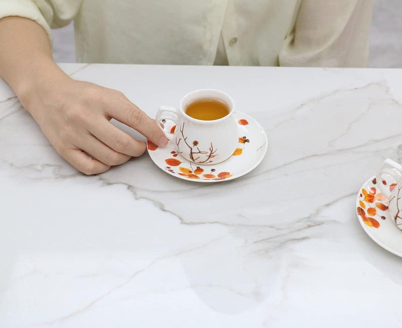 GuangYang 2.5 oz Espresso Cups and Saucers set of 6,Fall Design (Cute Shape for Double Espresso Shots, Ristretto, Macchiato,Café Cubano, and Turkish Coffee) - Image 2