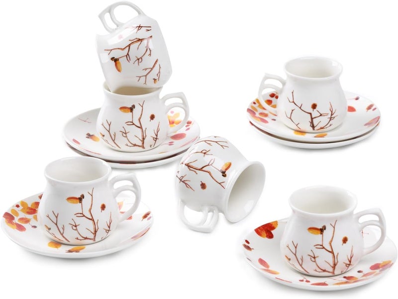 GuangYang 2.5 oz Espresso Cups and Saucers set of 6,Fall Design (Cute Shape for Double Espresso Shots, Ristretto, Macchiato,Café Cubano, and Turkish Coffee) - Image 1