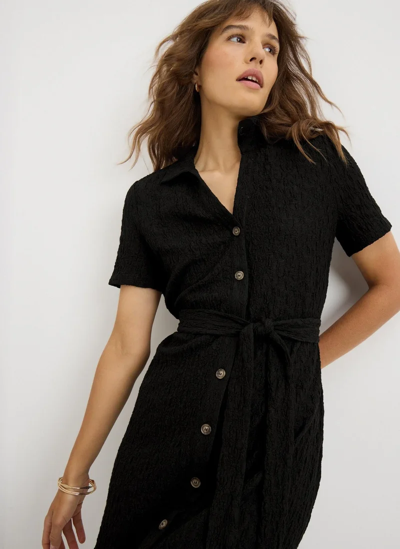 Matalan Black Textured Shirt Midi Dress
