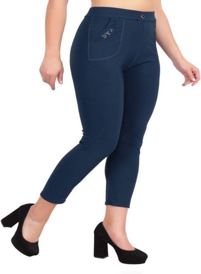 MUKHAKSH Girls' Skinny Fit Jeggings (Girls Navy Blue Pant_Navy Blue_13-14 Years) - Image 3