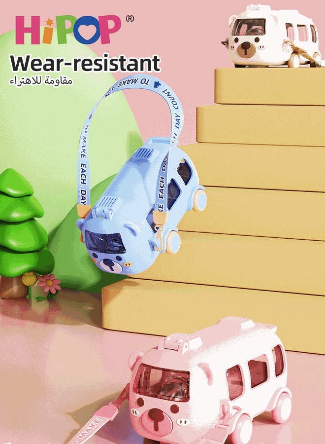 HIPOP 500ML Kids Water Bottle, Sports Water Bottle for Children, Sippy Cup for Boys and Girls, Cute Blue Car Design, Tritan, BPA Free, Leak-Proof, Adjustable Strap, Portable, and Easy to Clean - Image 5