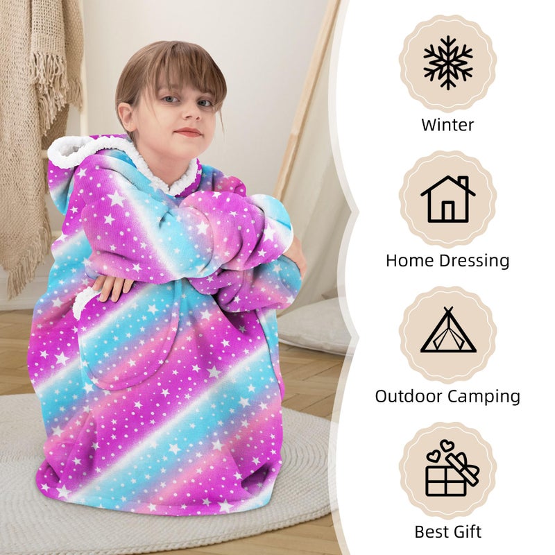 Zando Blanket Hoodie for Kids Wearable Flannel Hoodie Cozy Warm Hooded Blanket Kids Comfy Blanket Hoodie Oversized Wearable Weighted Blanket Sweatshirt Gifts for Teens Kids Blanket Hoodies Rainbow - Image 4