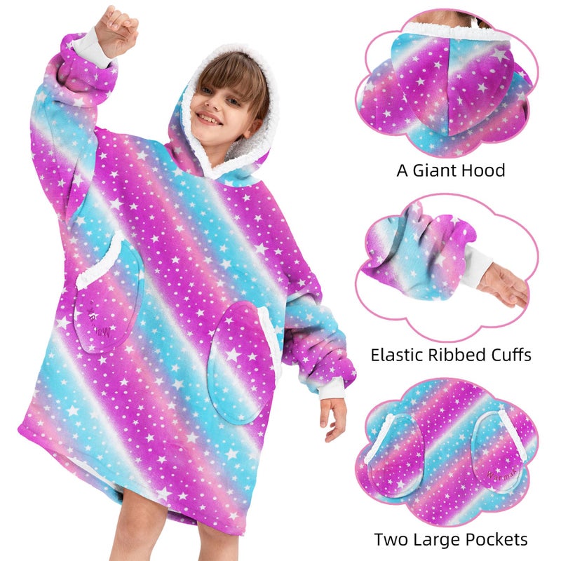 Zando Blanket Hoodie for Kids Wearable Flannel Hoodie Cozy Warm Hooded Blanket Kids Comfy Blanket Hoodie Oversized Wearable Weighted Blanket Sweatshirt Gifts for Teens Kids Blanket Hoodies Rainbow - Image 3