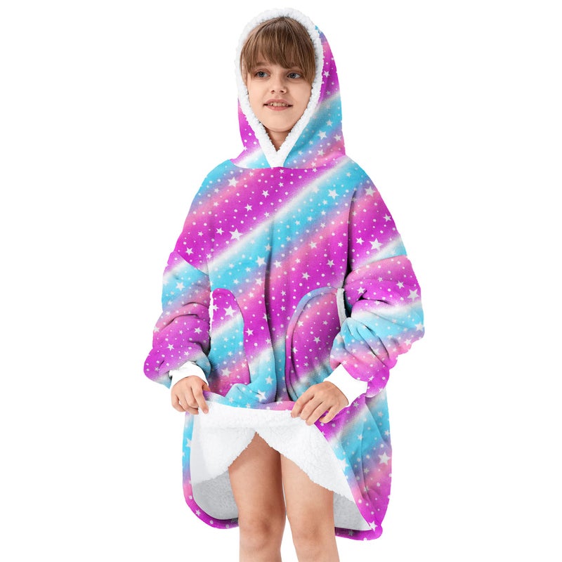 Zando Blanket Hoodie for Kids Wearable Flannel Hoodie Cozy Warm Hooded Blanket Kids Comfy Blanket Hoodie Oversized Wearable Weighted Blanket Sweatshirt Gifts for Teens Kids Blanket Hoodies Rainbow - Image 1