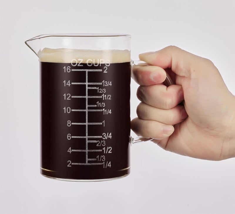 Ackers BORO3.3 Ackers Etched Graduated Glass Measuring Cup - [Insulated Handle | V-Shaped Spout] - High Borosilicate Glass Measuring Cup for Kitchen or Dining, Easy to Read, 500 ML (16 Oz, 2 Cup) - Image 1