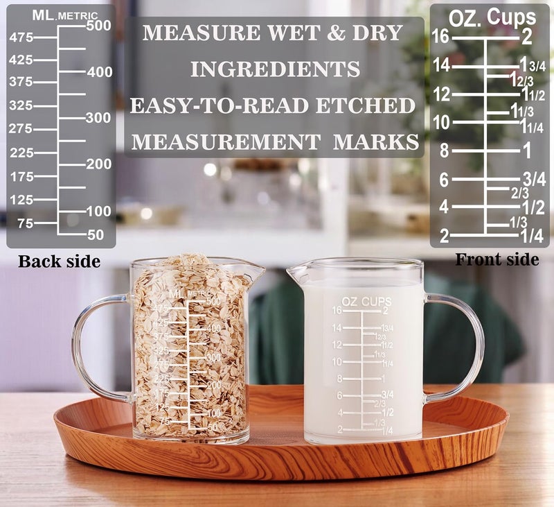 Ackers BORO3.3 Ackers Etched Graduated Glass Measuring Cup - [Insulated Handle | V-Shaped Spout] - High Borosilicate Glass Measuring Cup for Kitchen or Dining, Easy to Read, 500 ML (16 Oz, 2 Cup) - Image 3
