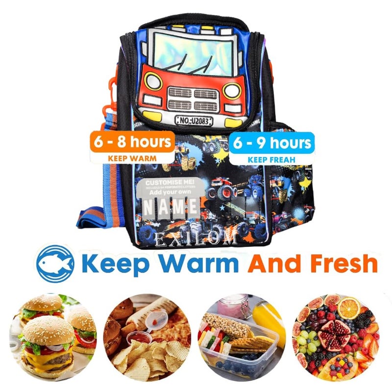 EXILOM حقيبة غداء للأطفال، صندوق غداء معزول حرارياً للفتيات والفتيان، حقيبة تبريد بطبقتين معزولة، حقيبة غداء للأطفال والمراهقين، حقيبة سفر مدرسية، حاملة زجاجة ماء وصندوق غداء بحزام قابل للتعديل 19 - Image 2