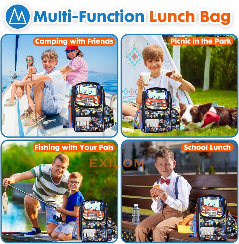 EXILOM حقيبة غداء للأطفال، صندوق غداء معزول حرارياً للفتيات والفتيان، حقيبة تبريد بطبقتين معزولة، حقيبة غداء للأطفال والمراهقين، حقيبة سفر مدرسية، حاملة زجاجة ماء وصندوق غداء بحزام قابل للتعديل 19 - Image 5