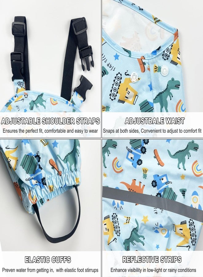 Fewlby Toddlers Waterproof Rain Bib Pants, Boys Rain Pants Kids Cartoon Rain Trousers Lightweight Mud Pants Rainwear - Image 4