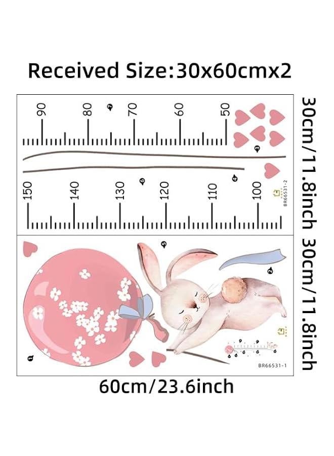 Pink Balloon Rabbit Wall Stickers for Baby Girls Room Kids Room Height Ruller Grow Up Chart Stickers Height Measurement Wall Decals Baby Nursery Kindergarten Background Decoration - Image 3