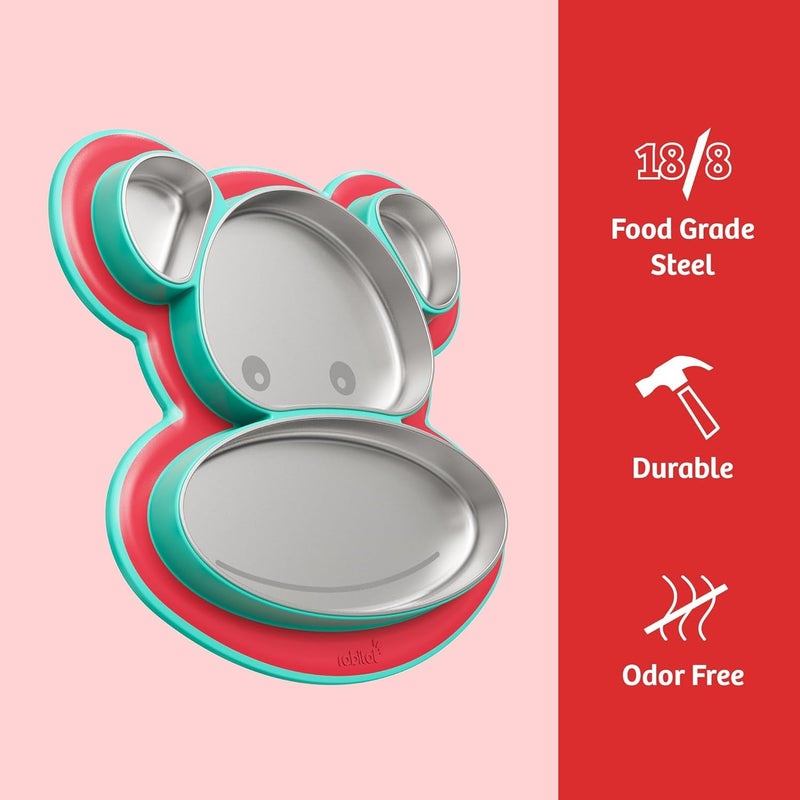 Rabitat Pogo Playte Personalized Anti Skid Stainless Steel Divided Plate Red - 2 Years Brand Warranty | Unbreakable 4 Sections Self Feeding Training Divider Plate for Baby/Toddlers and Kids - 360ml - Image 4