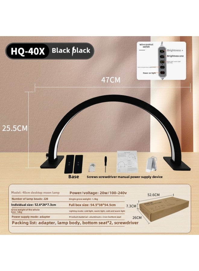 Half-moon Nail Light Eye Protection Tricolor Warm LED Beauty Salon Lighting Tattoo Eyebrow Tattoo Eyelashes Desktop Nail Light-Light Source Power:European Regulations-Light Color:400 Black Desktop Lamp - Image 1