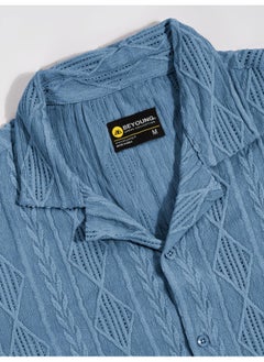 Beyoung Diva Blue Crochet Half-Sleeves Shirt for Men  - Image 2