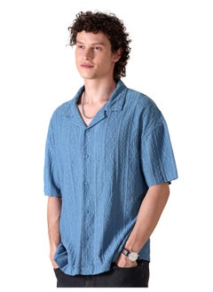 Beyoung Diva Blue Crochet Half-Sleeves Shirt for Men  - Image 4