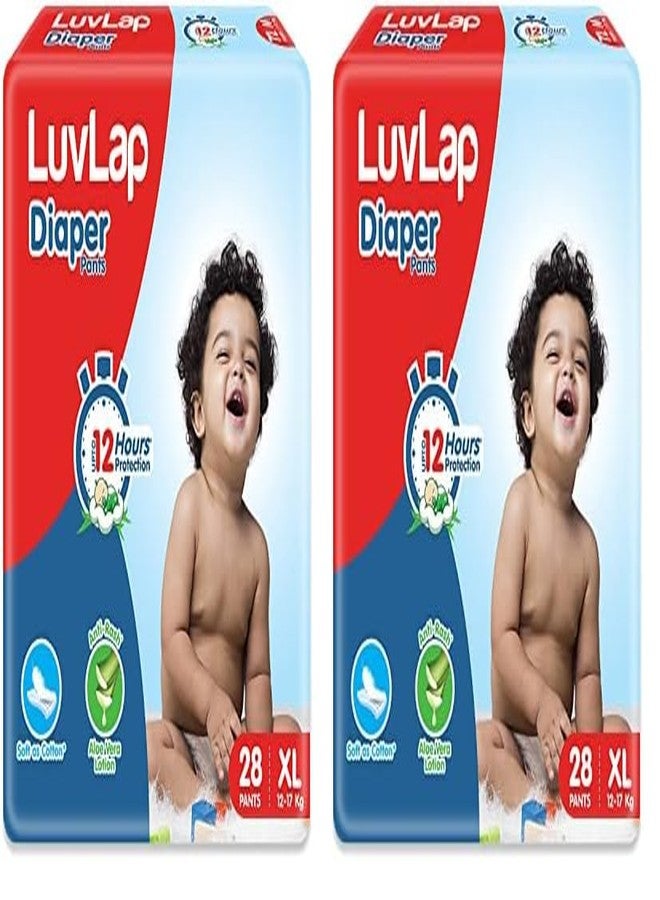 LuvLap Pant Style Baby Diapers, X-Large (XL), 28 Count, For babies of Upto 12-17Kg with Aloe Vera Lotion for rash protection, with upto 12hr protection, Diapers (Pack of 2)