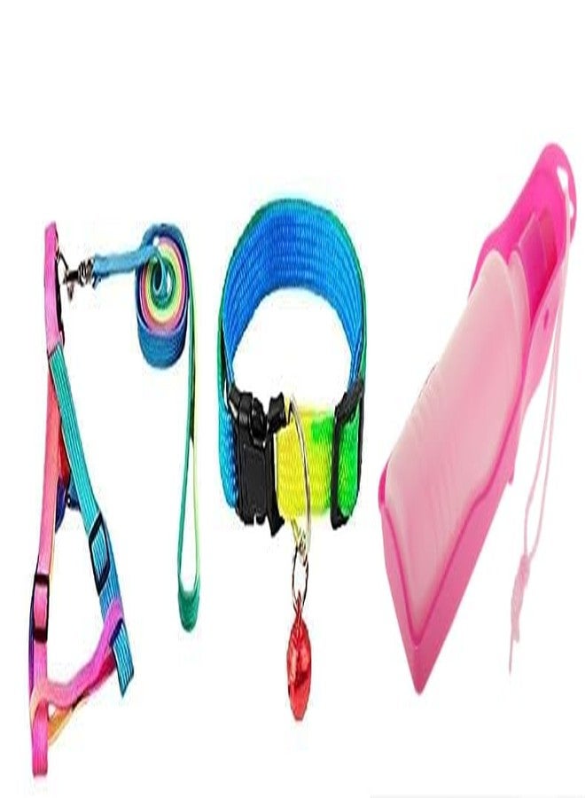 Penta Paws Colorful Adjustable Nylon 15MM Puppy Leash Harness and Rainbow Collar Set Suitable and Portable Travel Water Dispenser Bottle for Dog-Cat (500 ml) Multicolor (Pack of 1)