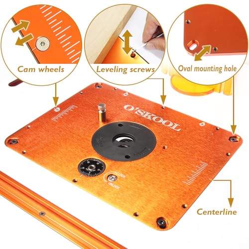O'SKOOL Router Lift Systems for 3-1/2" Diameter Motors, 9-1/4'' x 11-3/4'' Plate 5-Piece Insert Ring Kit - Image 4