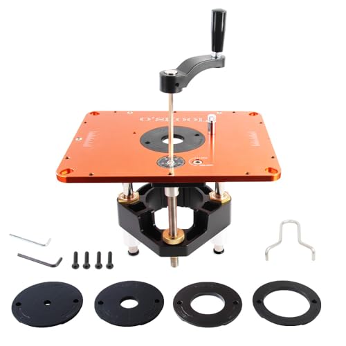 O'SKOOL Router Lift Systems for 3-1/2" Diameter Motors, 9-1/4'' x 11-3/4'' Plate 5-Piece Insert Ring Kit - Image 1