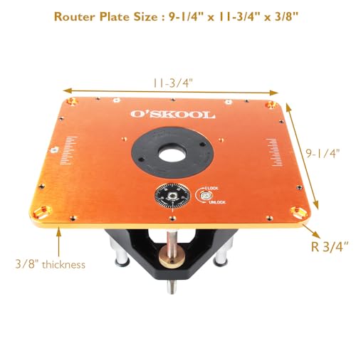 O'SKOOL Router Lift Systems for 3-1/2" Diameter Motors, 9-1/4'' x 11-3/4'' Plate 5-Piece Insert Ring Kit - Image 2