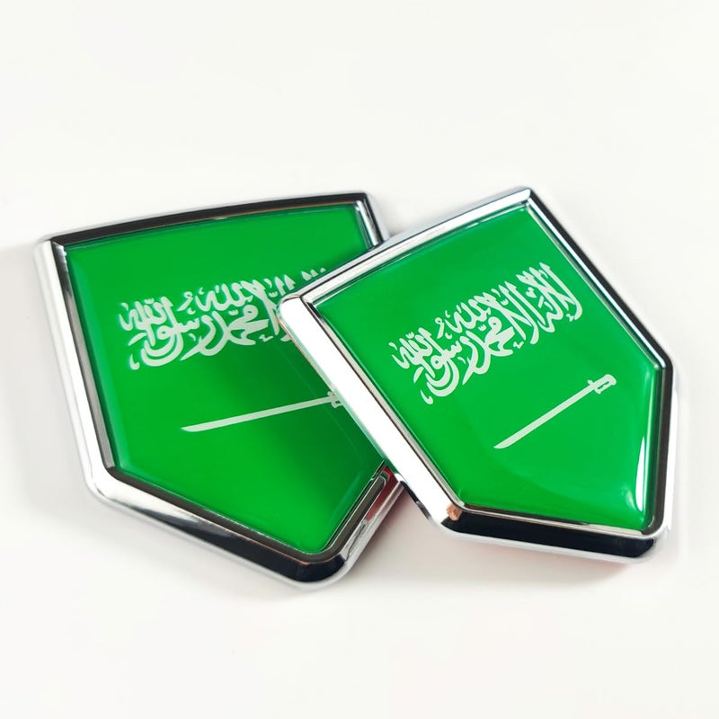 Newperlite Saudi Arabia Flag Decal Sticker Car Emblem Saudi Arabian Flag Car Decoration Accessories Chrome Shield for Truck Vehicles Cars 2 Pack